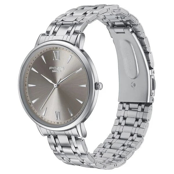 Sonata Poze SP70044SM01 | Sonata Poze Quartz Analog Rose Gold Dial Silver Metal Strap Watch For Men