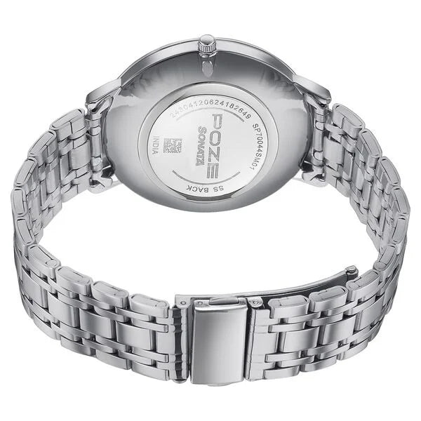 Sonata Poze SP70044SM01 | Sonata Poze Quartz Analog Rose Gold Dial Silver Metal Strap Watch For Men