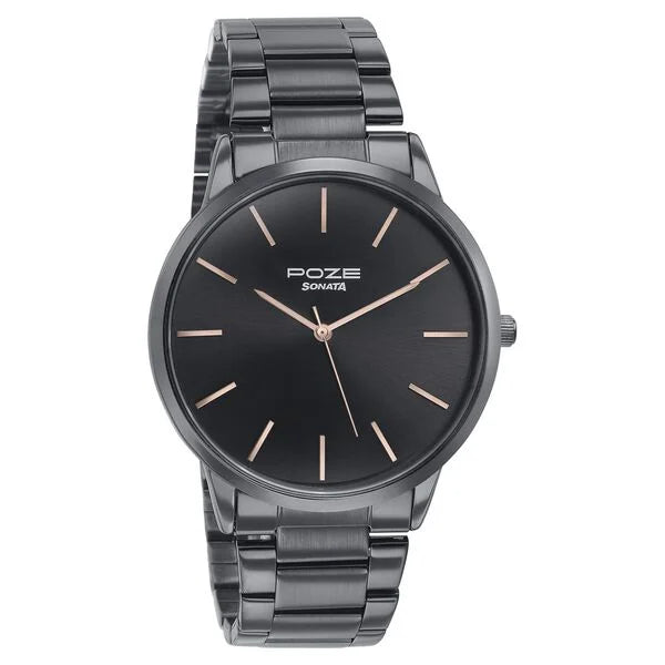 Sonata SP70045NM01 | Sonata Poze Quartz Analog Black Dial Black Color Stainless Steel Strap Watch For Men