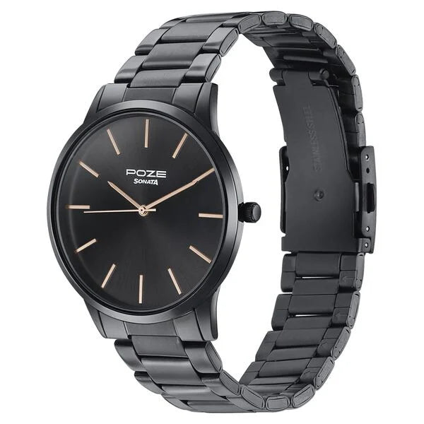 Sonata SP70045NM01 | Sonata Poze Quartz Analog Black Dial Black Color Stainless Steel Strap Watch For Men
