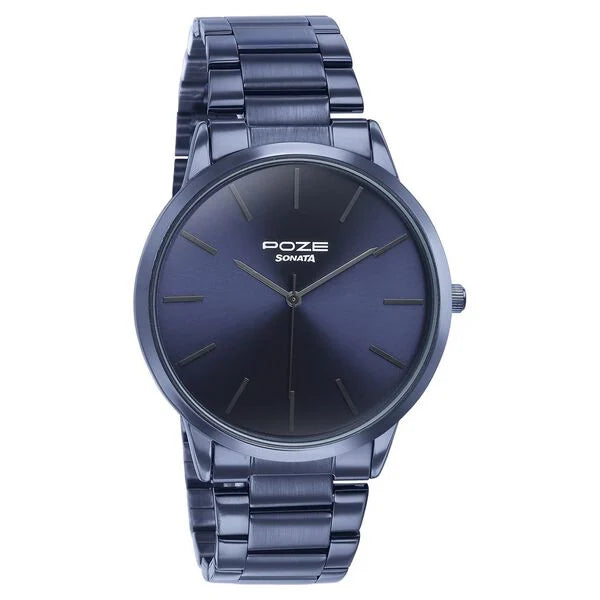 Sonata Poze SP70045QM01 | Sonata Poze Quartz Analog Blue Dial Blue Color Stainless Steel Strap Watch For Men
