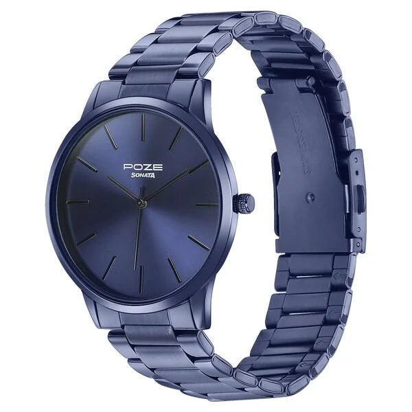 Sonata Poze SP70045QM01 | Sonata Poze Quartz Analog Blue Dial Blue Color Stainless Steel Strap Watch For Men