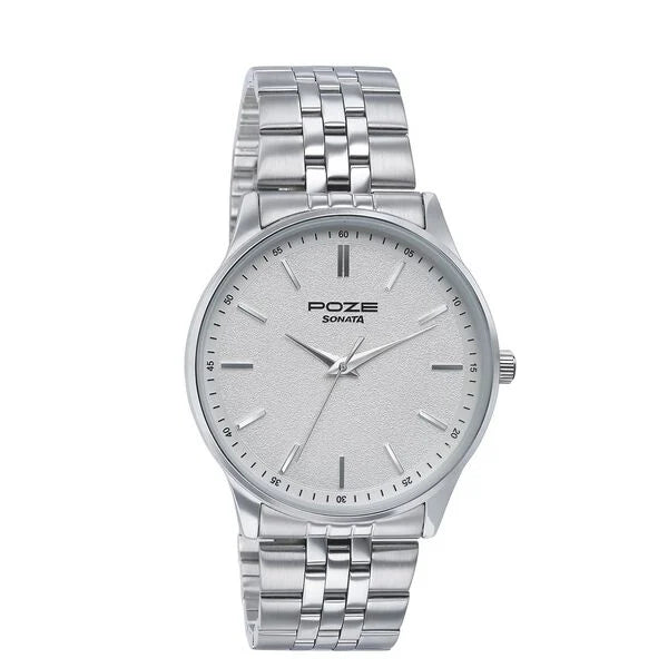 Sonata Poze SP70048SM01 | Sonata Poze Quartz Analog Silver Dial Silver Color Stainless Steel Strap Watch For Men