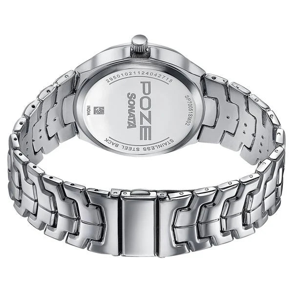 Sonata SP70051SM02W | Sonata Poze Quartz Analog Silver Dial Metal Strap Watch For Men