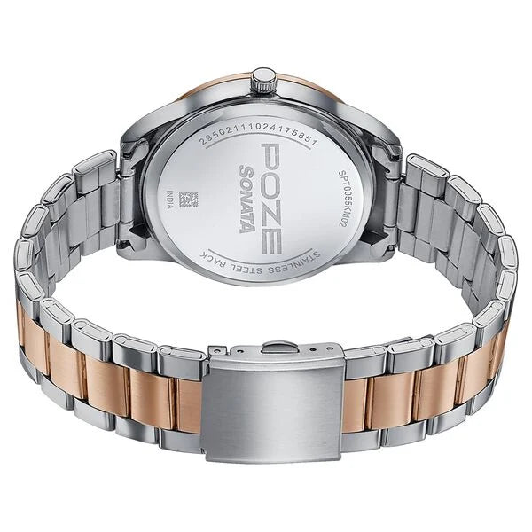 Sonata SP70055KM02W | Sonata Poze Quartz Analog Silver Dial Metal Strap Watch For Men