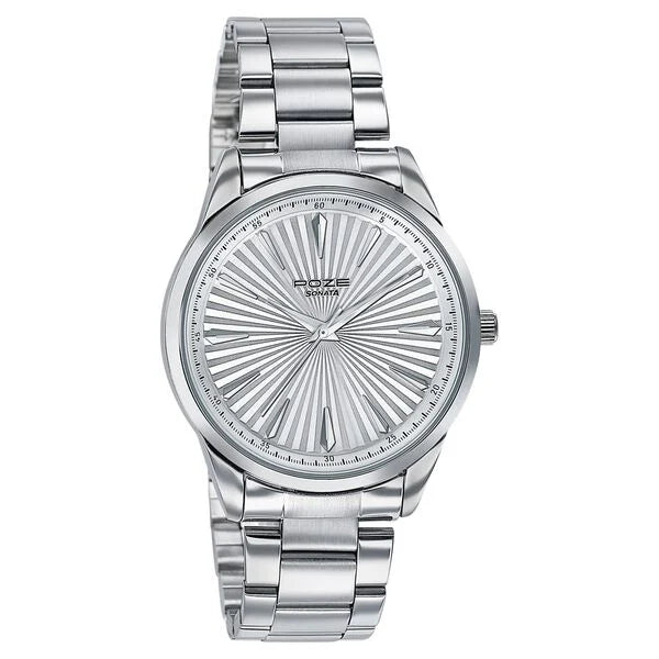 Sonata SP70055SM01 | Sonata Poze Quartz Analog White Dial Metal Strap Watch For Men