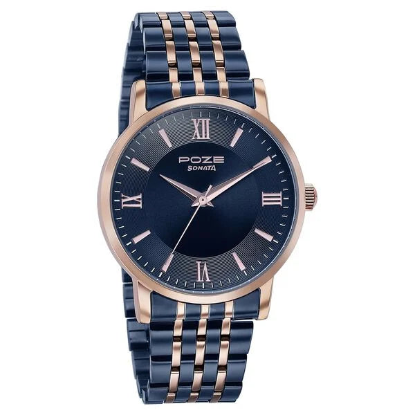 Sonata SP 70058KM02 | Sonata Poze Quartz Analog Blue Dial Metal Strap Watch For Men