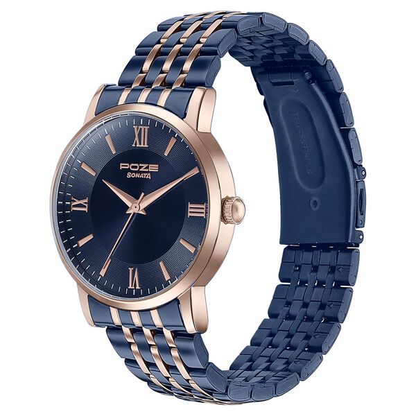 Sonata SP 70058KM02 | Sonata Poze Quartz Analog Blue Dial Metal Strap Watch For Men