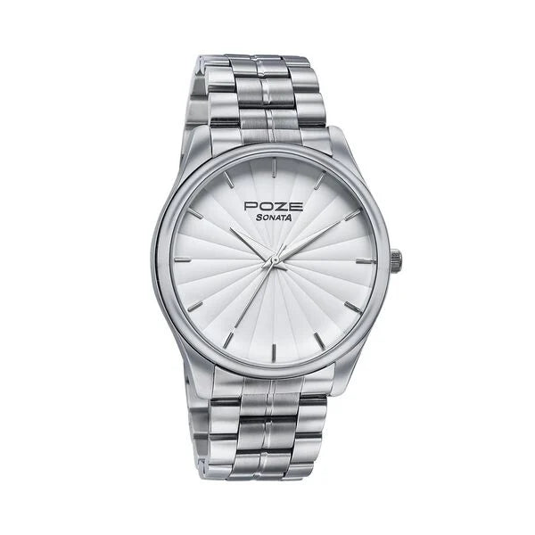 Sonata SP70064SM01 | Sonata Poze Quartz Analog White Dial Metal Strap Watch For Men