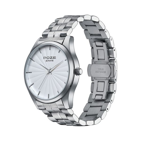 Sonata SP70064SM01 | Sonata Poze Quartz Analog White Dial Metal Strap Watch For Men