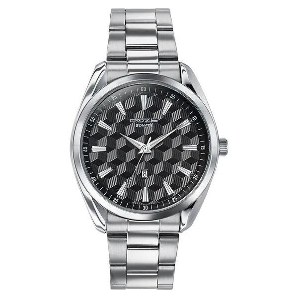 Sonata SP70066SM01 | Sonata Poze Quartz Analog Two Toned Dial Silver Colour Stainless Steel Strap Watch For Men