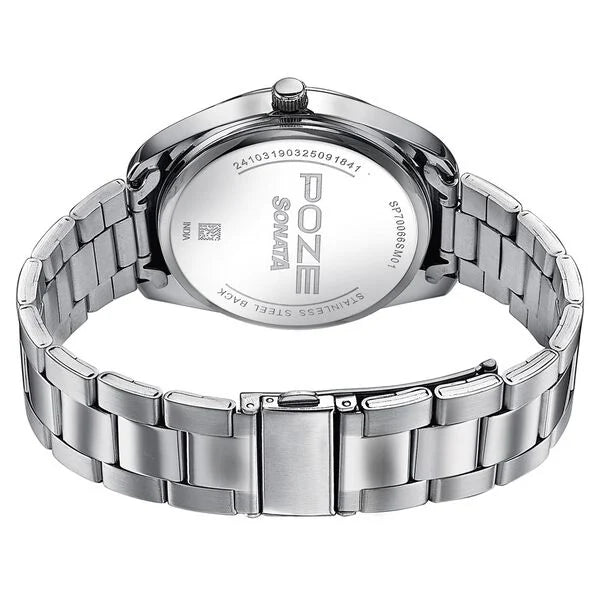 Sonata SP70066SM01 | Sonata Poze Quartz Analog Two Toned Dial Silver Colour Stainless Steel Strap Watch For Men