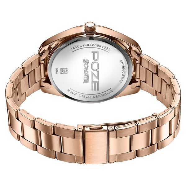 Sonata SP70066WM01 | Sonata Poze Quartz Analog Blue Dial Rose Gold Colour Stainless Steel Strap Watch For Men