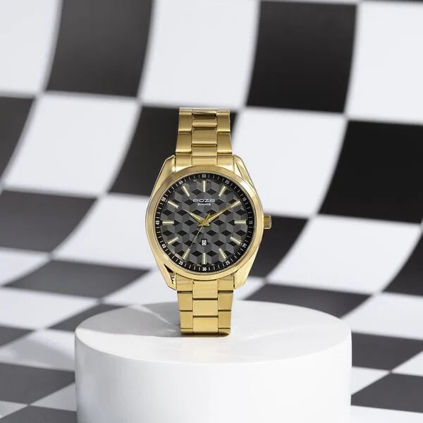 Sonata SP70066YM02 | Sonata Poze Quartz Analog Two Toned Dial Golden Colour Stainless Steel Strap Watch For Men