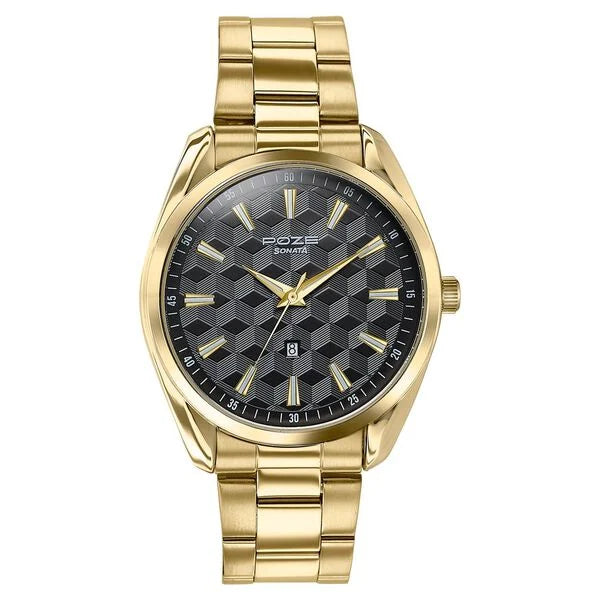 Sonata SP70066YM02 | Sonata Poze Quartz Analog Two Toned Dial Golden Colour Stainless Steel Strap Watch For Men