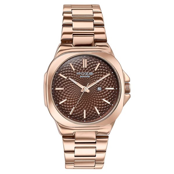 Sonata SP70067WM01 | Sonata Poze Quartz Analog Brown Dial Rose Gold Colour Stainless Steel Strap Watch For Men