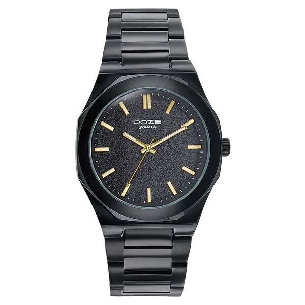 Sonata SP70071NM01 | Sonata Poze Quartz Analog Black Dial Black Colour Stainless Steel Strap Watch For Men