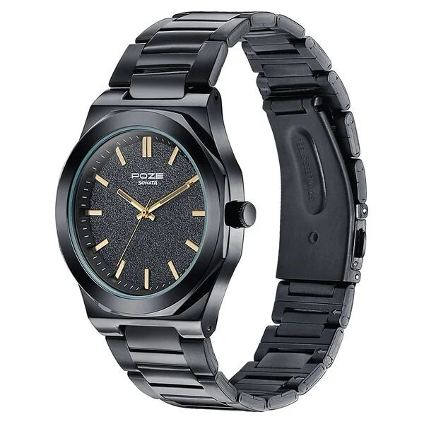 Sonata SP70071NM01 | Sonata Poze Quartz Analog Black Dial Black Colour Stainless Steel Strap Watch For Men