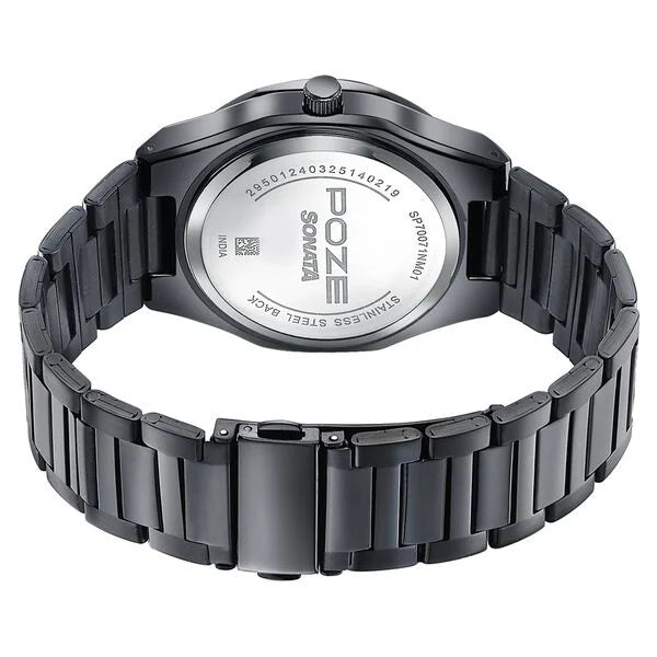 Sonata SP70071NM01 | Sonata Poze Quartz Analog Black Dial Black Colour Stainless Steel Strap Watch For Men