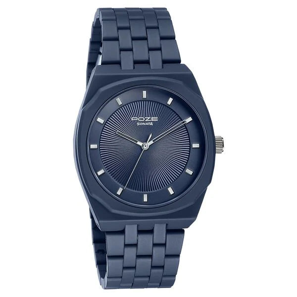 Sonata SP70073KM01 | Sonata Poze Quartz Analog Blue Dial Blue Metal Strap Watch For Men