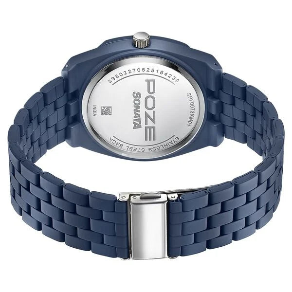 Sonata SP70073KM01 | Sonata Poze Quartz Analog Blue Dial Blue Metal Strap Watch For Men