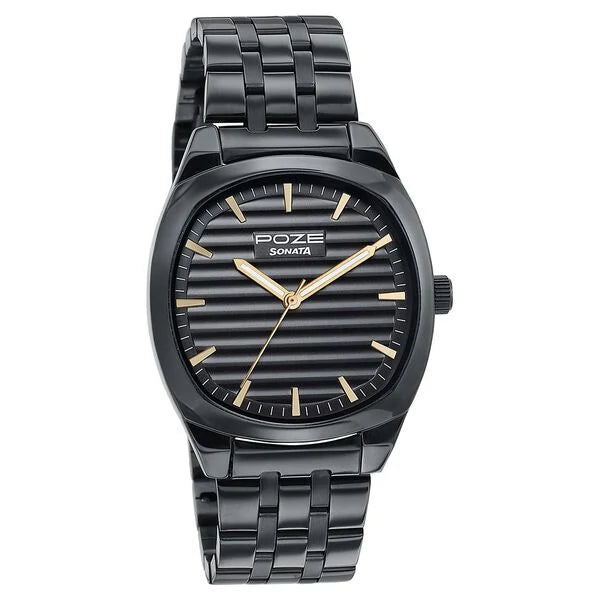 Sonata SP70094NM01W | Poze By Sonata Quartz Analog Black Dial Black Metal Strap Watch For Men