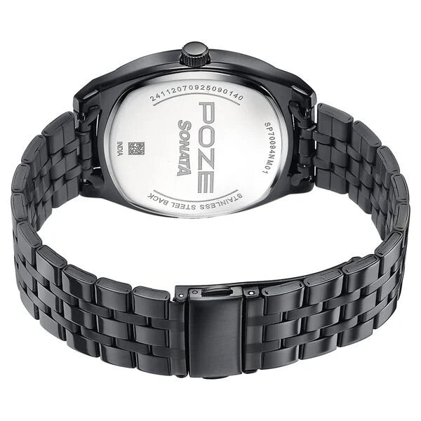 Sonata SP70094NM01W | Poze By Sonata Quartz Analog Black Dial Black Metal Strap Watch For Men