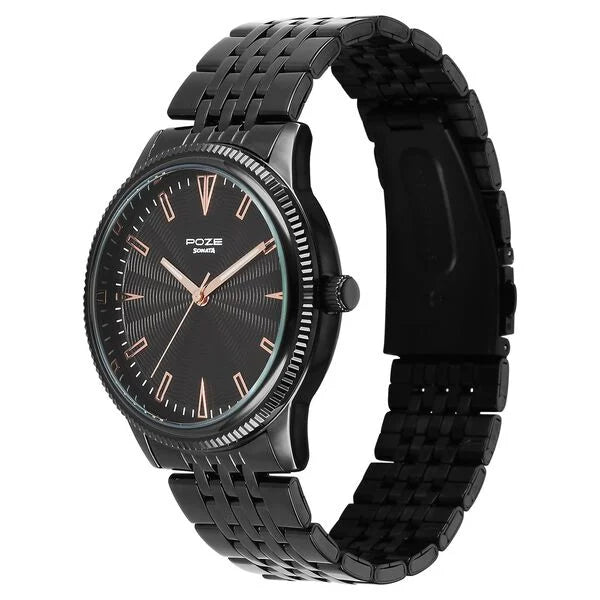 Sonata SP 70109NM01 | Sonata Poze Quartz Analog Black Dial Black Metal Strap Watch For Men