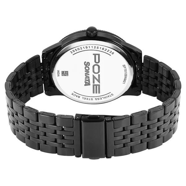 Sonata SP 70109NM01 | Sonata Poze Quartz Analog Black Dial Black Metal Strap Watch For Men