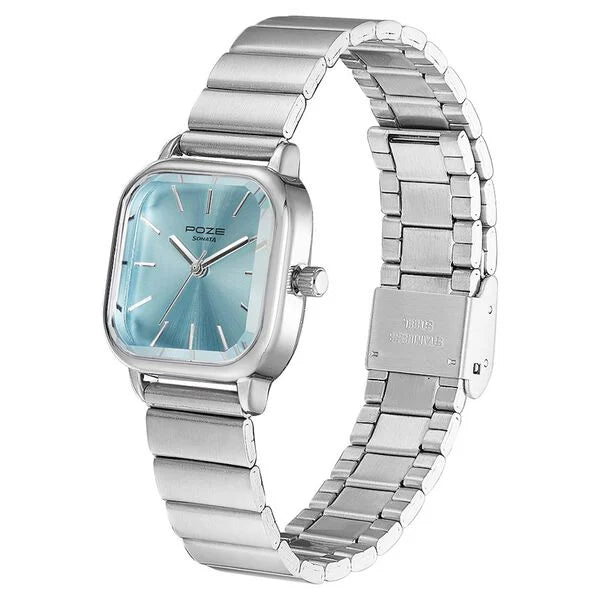 Sonata SP80025SM01 | Poze by Sonata Quartz Analog Blue Dial Stainless Steel Strap Watch for Women