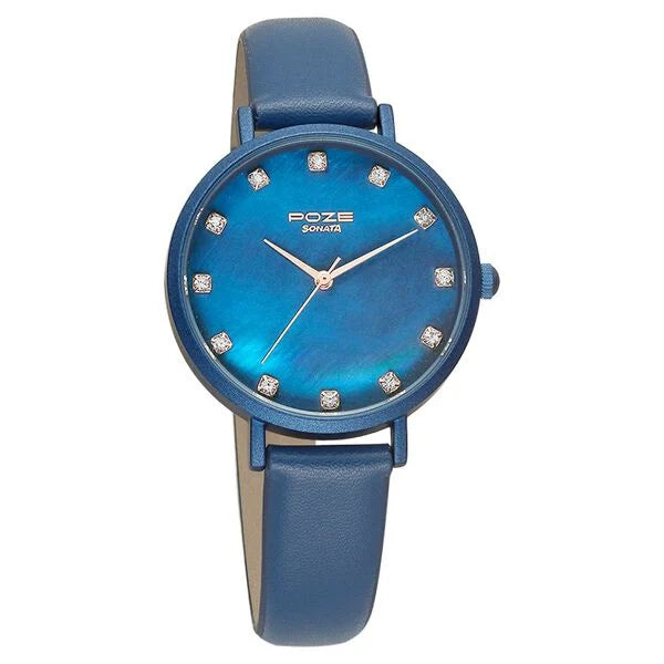 Sonata SP80045QL01W | Poze by Sonata Quartz Analog Blue Dial PU Leather Strap Watch for Women