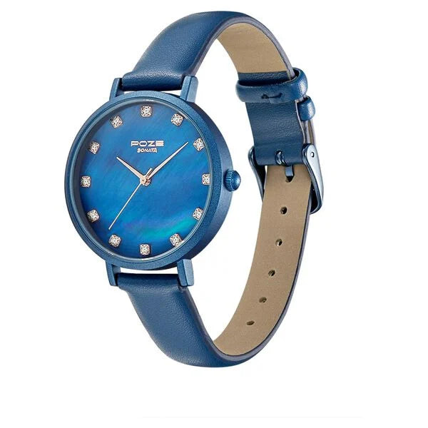 Sonata SP80045QL01W | Poze by Sonata Quartz Analog Blue Dial PU Leather Strap Watch for Women