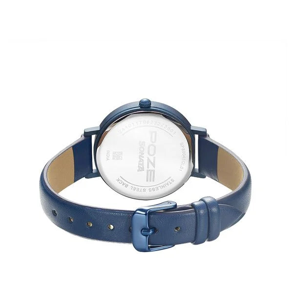 Sonata SP80045QL01W | Poze by Sonata Quartz Analog Blue Dial PU Leather Strap Watch for Women