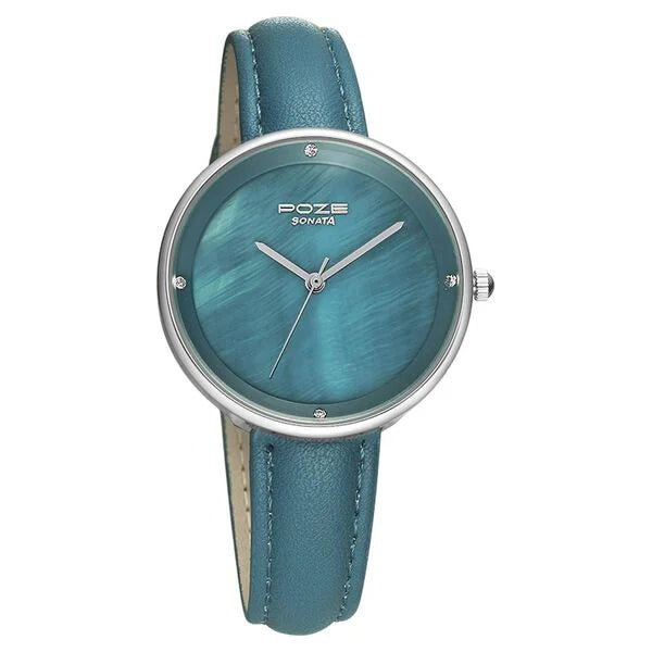 Sonata SP80050SL01W | Poze by Sonata Quartz Analog Blue Dial PU Leather Strap Watch for Women