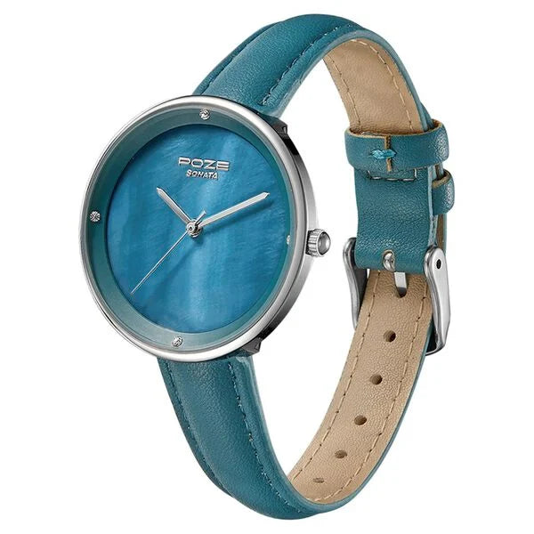 Sonata SP80050SL01W | Poze by Sonata Quartz Analog Blue Dial PU Leather Strap Watch for Women