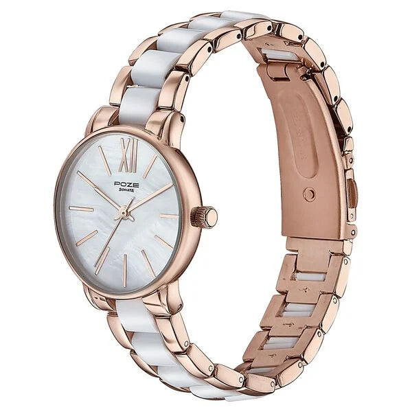 Sonata SP80051KM01W | Sonata Poze Quartz Analog White Dial Metal Strap Watch For Women