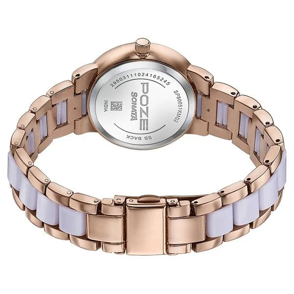 Sonata SP80051KM02W | Sonata Poze Quartz Analog Purple Dial Metal Strap Watch For Women