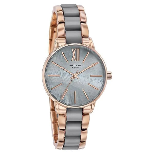 Sonata SP80051KM03W | Sonata Poze Quartz Analog Grey Dial Metal Strap Watch For Women