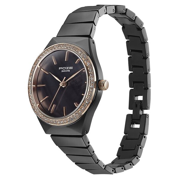 Sonata SP80053KM01W | Sonata Poze Quartz Analog Brown Dial Metal Strap Watch for Women