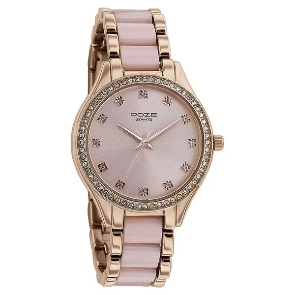 Sonata SP80054KD01 | Sonata Poze Quartz Analog Pink Dial Metal & Plastic Strap Watch for Women