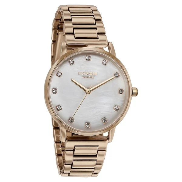 Sonata SP80055WM01 | Sonata Poze Quartz Analog White Dial Metal Strap Watch for Women