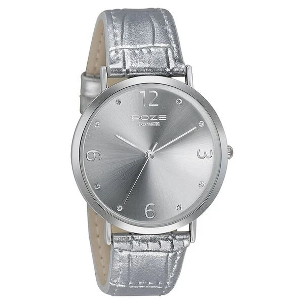 Sonata SP80063SL01W | Sonata Poze Quartz Analog Silver Dial Leather Strap Watch for Women