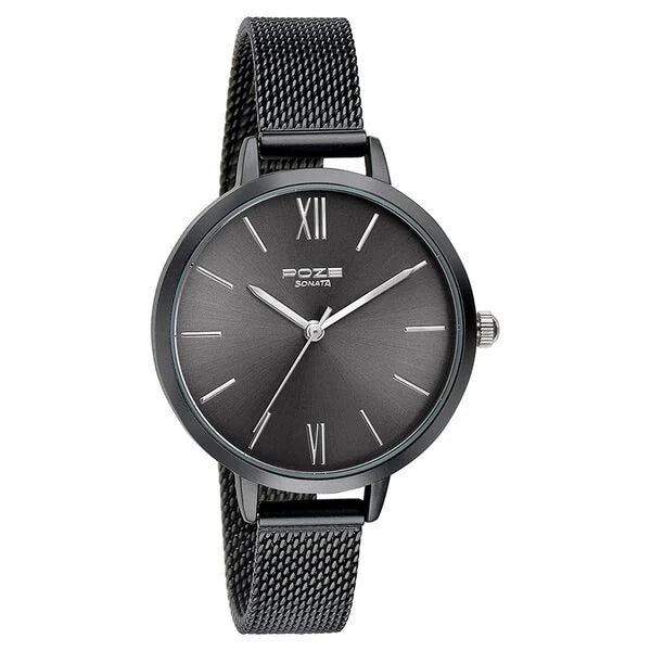 Sonata SP80075KM03W | Sonata Poze Quartz Analog Grey Dial Mesh Strap Watch for Women