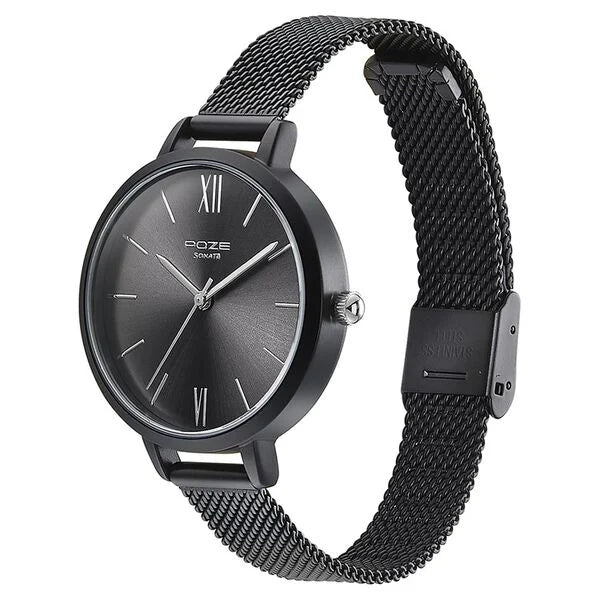 Sonata SP80075KM03W | Sonata Poze Quartz Analog Grey Dial Mesh Strap Watch for Women