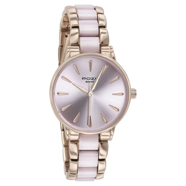 Sonata Poze SP80076KD03WF | Sonata Poze Quartz Analog Pink Dial Rose Gold Color Metal With Crystal Strap Watch For Women