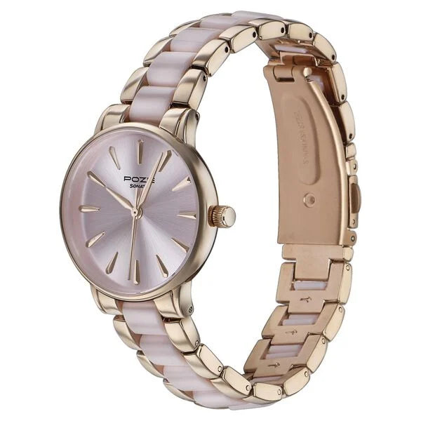 Sonata Poze SP80076KD03WF | Sonata Poze Quartz Analog Pink Dial Rose Gold Color Metal With Crystal Strap Watch For Women