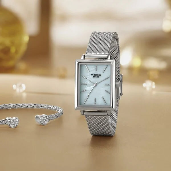 Sonata SP80079SM01 | Sonata Poze Quartz Analog Blue Mother Of Pearl Dial Silver Color Stainless Steel Strap Watch For Women