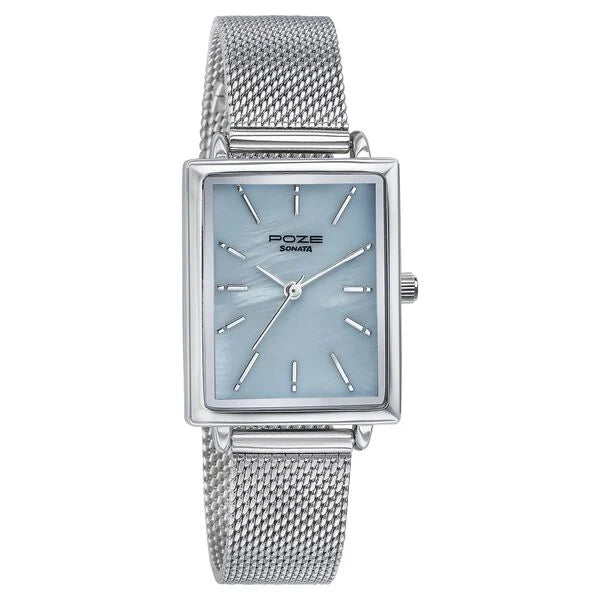 Sonata SP80079SM01 | Sonata Poze Quartz Analog Blue Mother Of Pearl Dial Silver Color Stainless Steel Strap Watch For Women