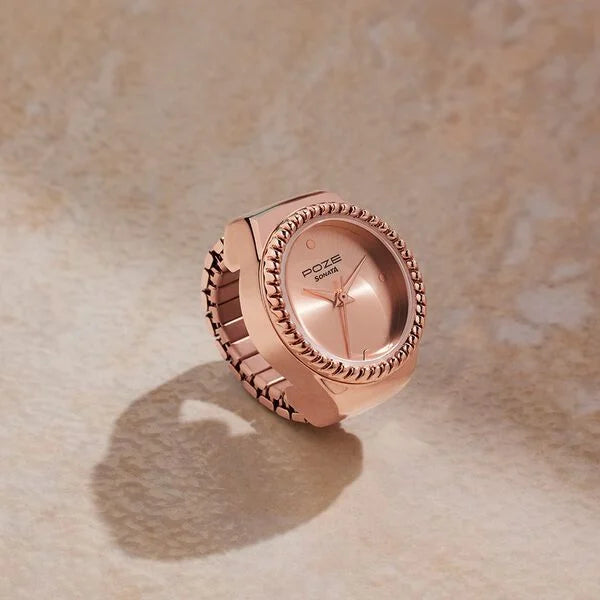 Sonata 80082WM01 | Sonata Poze Quartz Analog Rose Gold Dial Rose Gold Color Stainless Steel Strap Ring Watch For Women