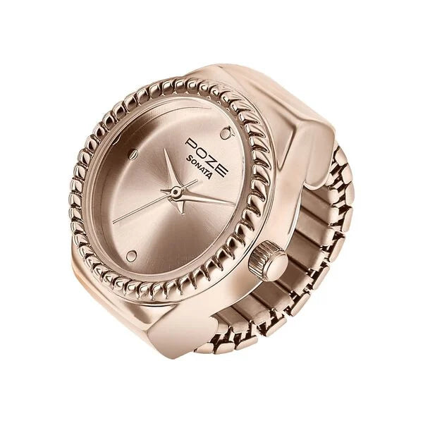 Sonata 80082WM01 | Sonata Poze Quartz Analog Rose Gold Dial Rose Gold Color Stainless Steel Strap Ring Watch For Women